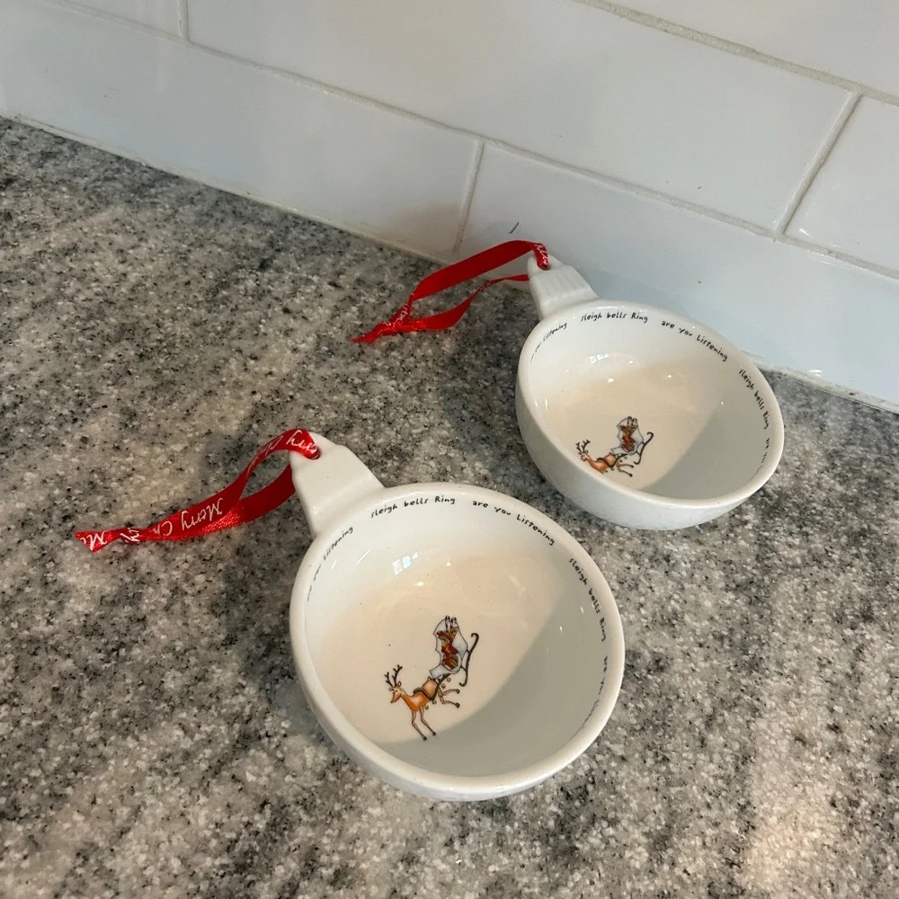 SET 2 POTTERY BARN BOWS DEER HOLIDAY CHEER Christmas